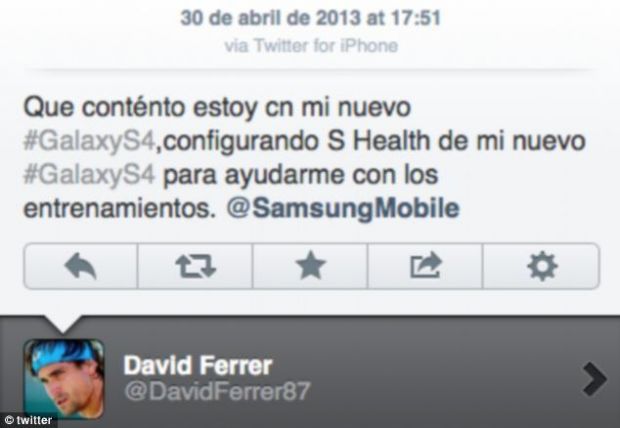 Avantaj Apple: tenismenul David Ferrer, ambasador Samsung, lauda noul Galaxy S4 folosindu-se de un iPhone