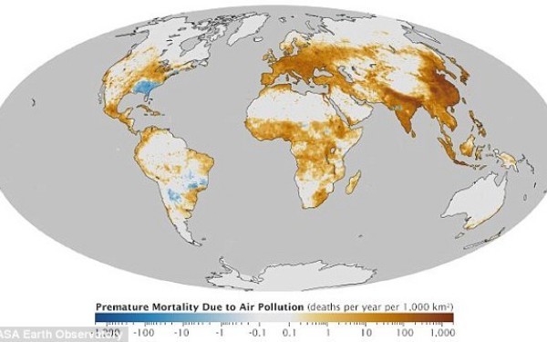 NASA a publicat harta globala a poluarii. Europa de Est si Asia, printre cele mai afectate zone